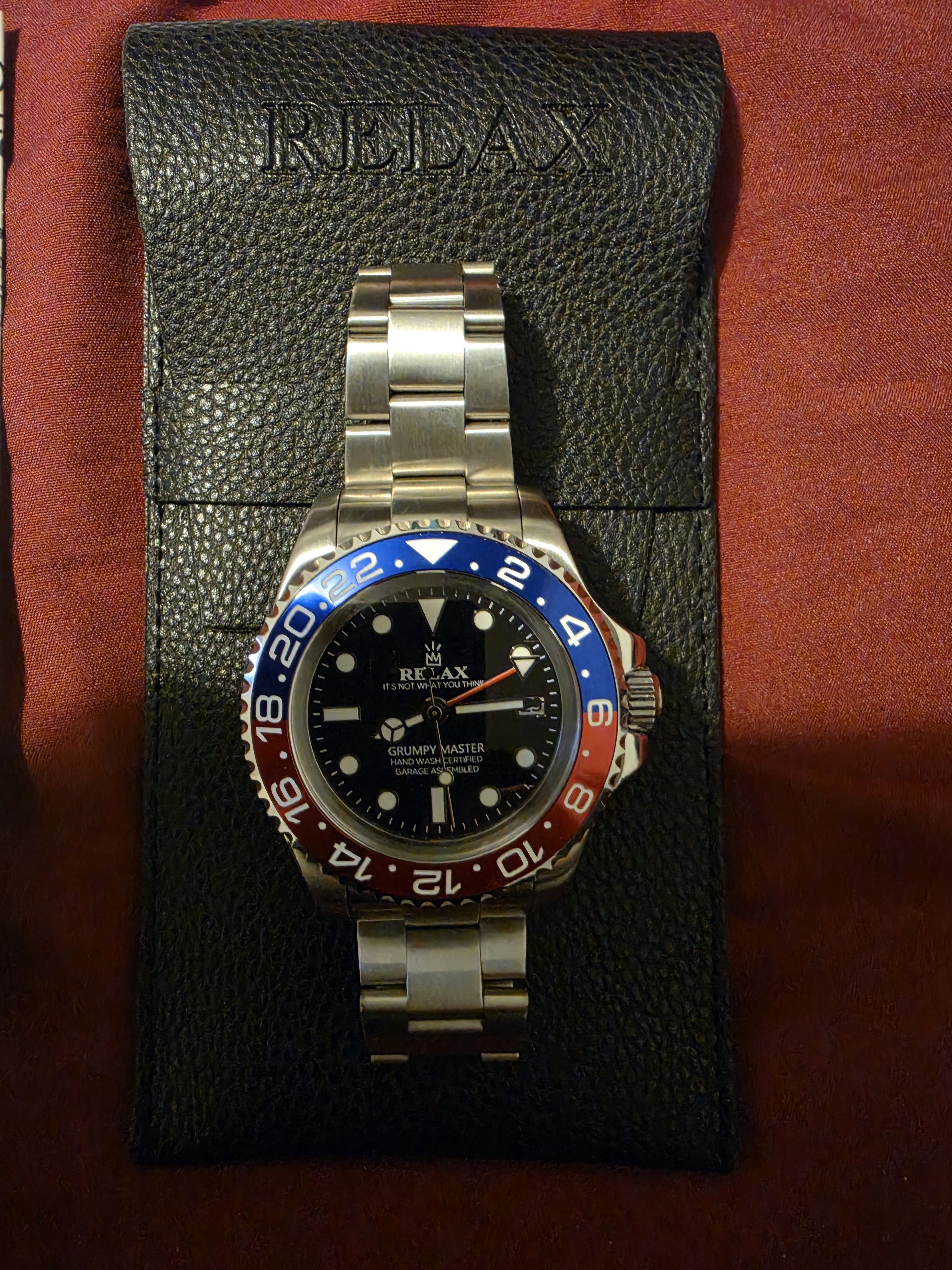 Relax Grumpy Master Stainless Steel Gmt Watch Blue Red Bezel Relax Grumpy Master Stainless Steel Gmt Watch Blue Red Bezel
